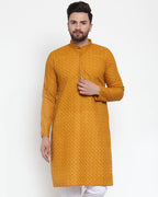 Jompers Men Mustard Chikan Kurta Only | Grocsy