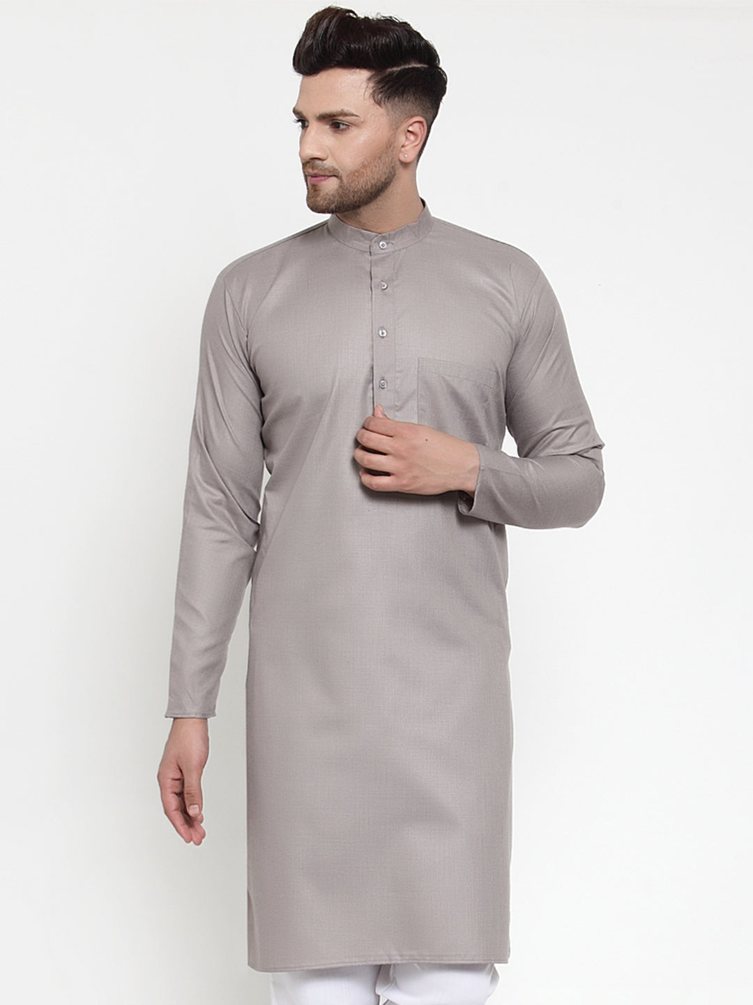 Jompers Men Grey & White Solid Kurta Only | Grocsy