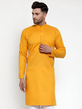 Jompers Men Mustard Yellow & White Solid Kurta Only | Grocsy
