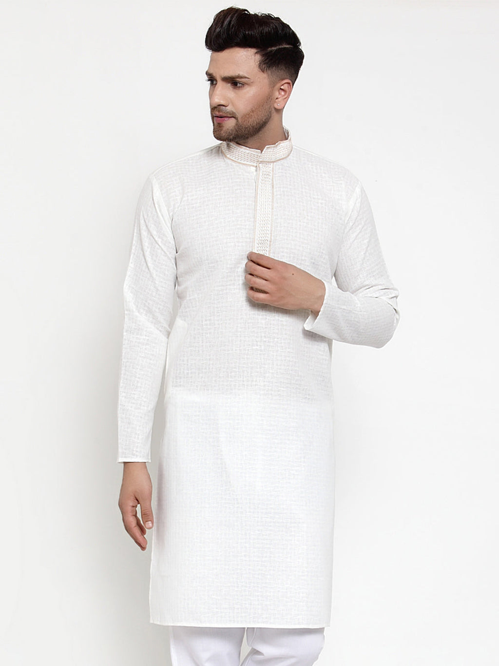 Jompers Men's White Woven Kurta Only | Grocsy