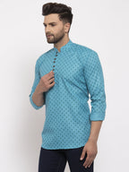 Jompers Men's Cotton Printed Kurta - Sky Blue | Grocsy