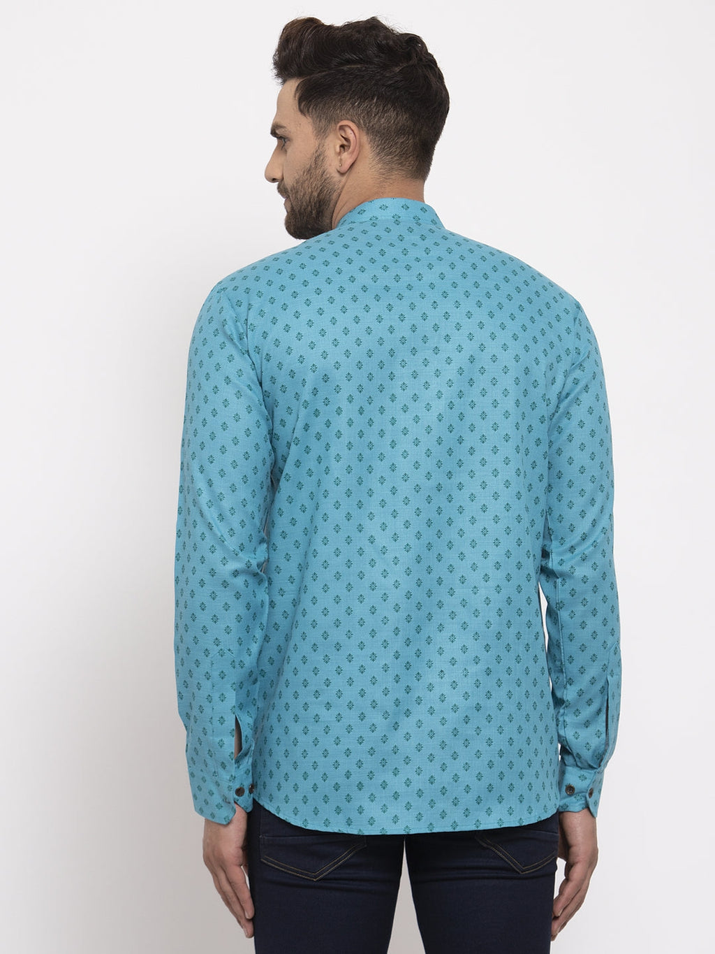 Jompers Men's Cotton Printed Kurta - Sky Blue | Grocsy