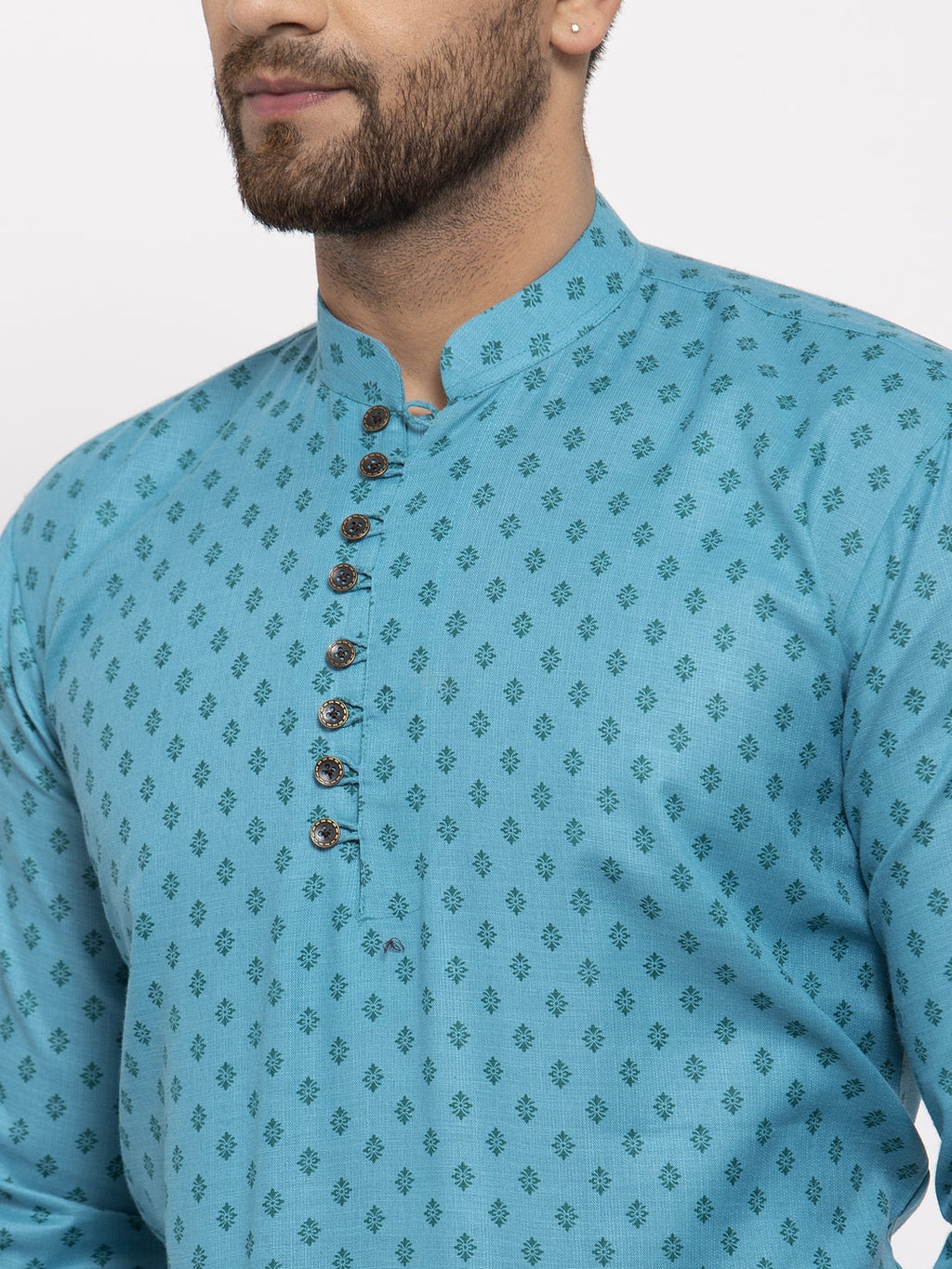 Jompers Men's Cotton Printed Kurta - Sky Blue | Grocsy