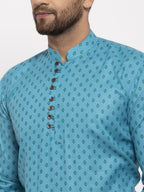 Jompers Men's Cotton Printed Kurta - Sky Blue | Grocsy