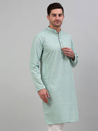 Jompers Men's Green Chikankari Embroidered and Sequence Kurta Only | Grocsy