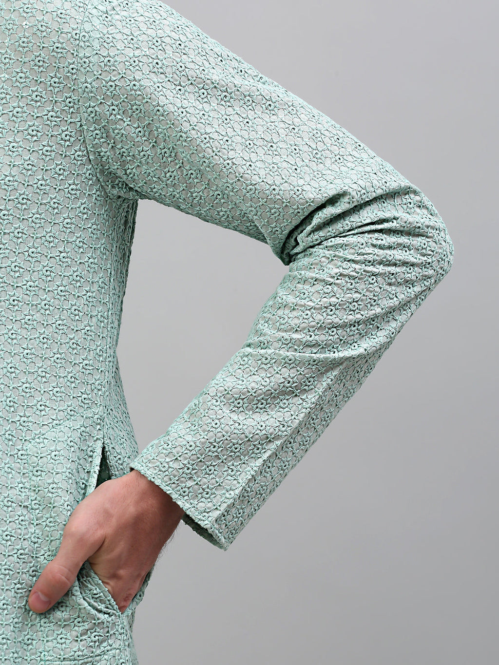 Jompers Men's Green Chikankari Embroidered and Sequence Kurta Only | Grocsy