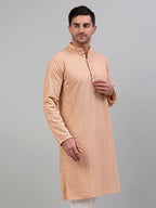 Jompers Men's Peach Chikankari Embroidered and Sequence Kurta Only | Grocsy