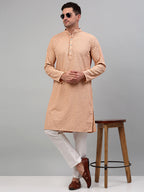 Jompers Men's Peach Chikankari Embroidered and Sequence Kurta Only | Grocsy