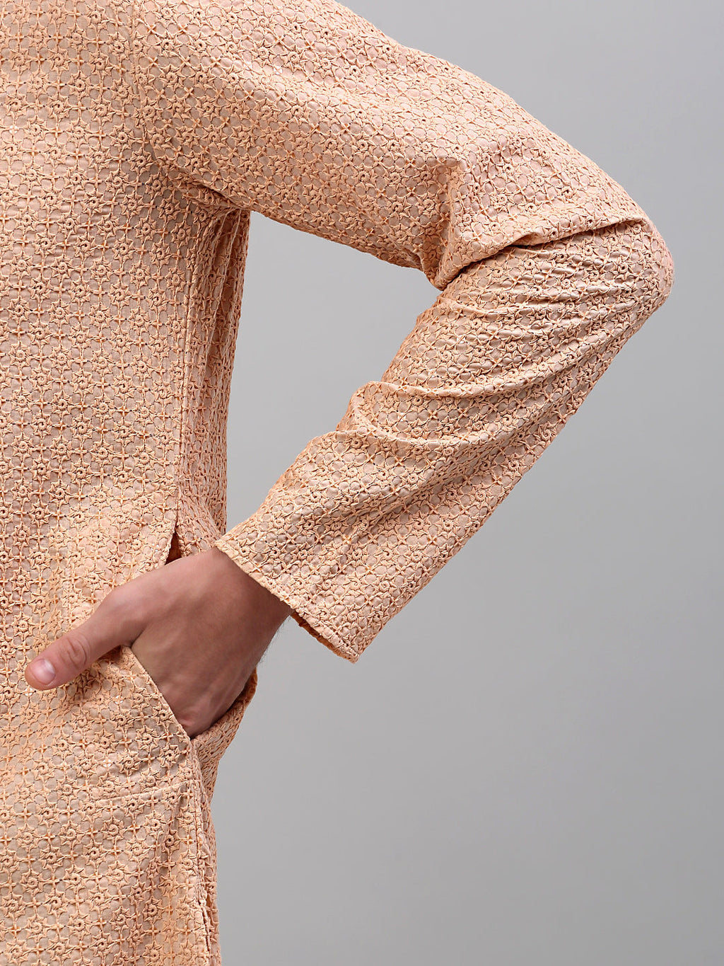 Jompers Men's Peach Chikankari Embroidered and Sequence Kurta Only | Grocsy