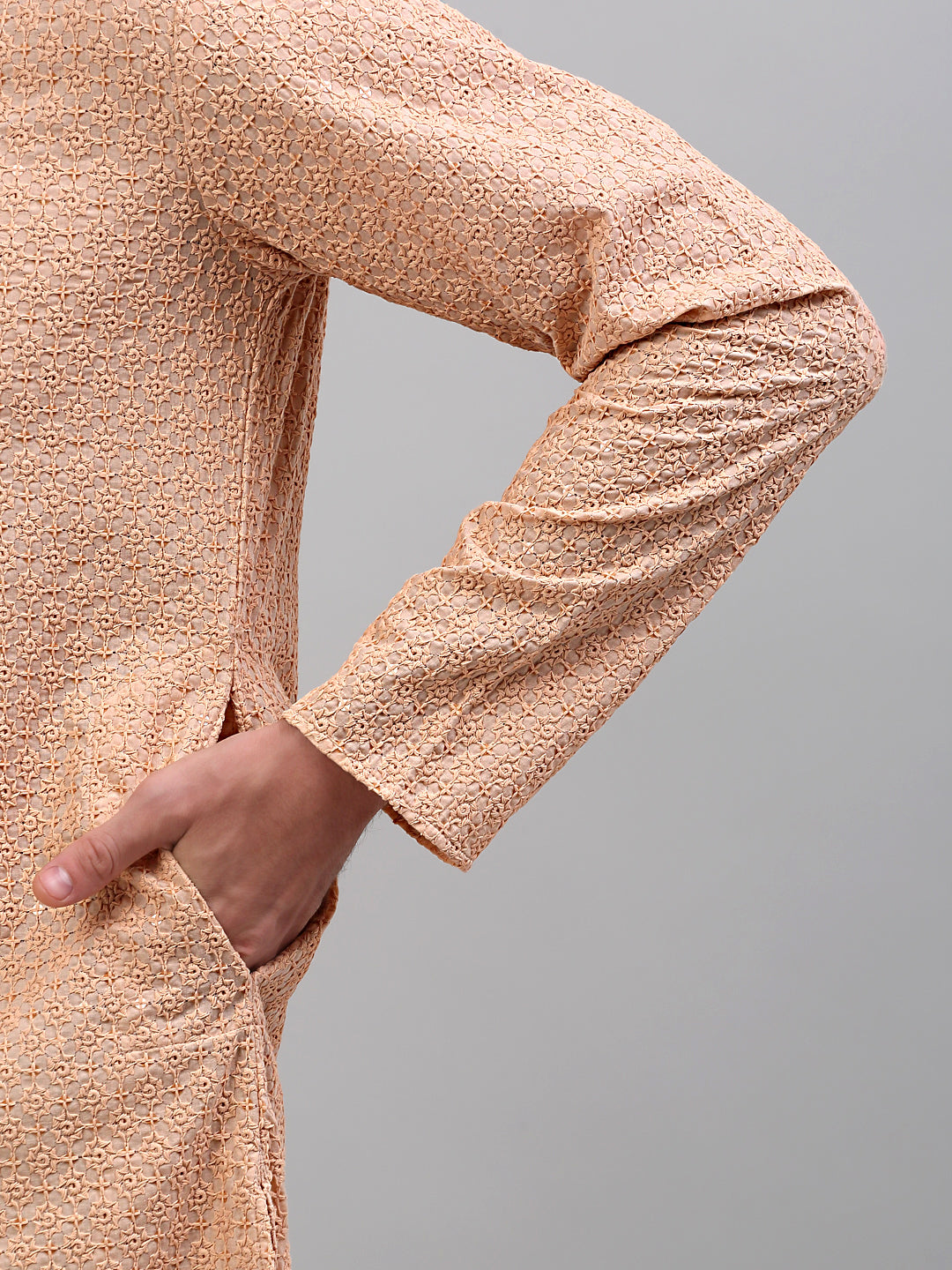 Jompers Men's Peach Chikankari Embroidered and Sequence Kurta Only | Grocsy