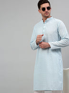 Jompers Men's Sky Blue Chikankari Embroidered and Sequence Kurta Only | Grocsy