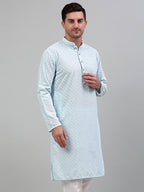 Jompers Men's Sky Blue Chikankari Embroidered and Sequence Kurta Only | Grocsy