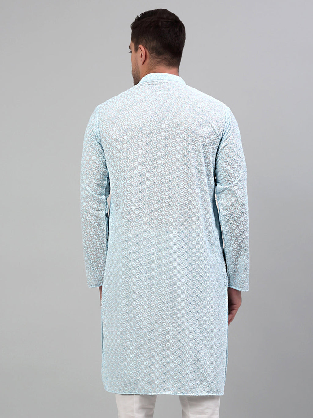 Jompers Men's Sky Blue Chikankari Embroidered and Sequence Kurta Only | Grocsy