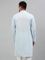 Jompers Men's Sky Blue Chikankari Embroidered and Sequence Kurta Only | Grocsy