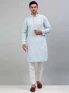 Jompers Men's Sky Blue Chikankari Embroidered and Sequence Kurta Only | Grocsy