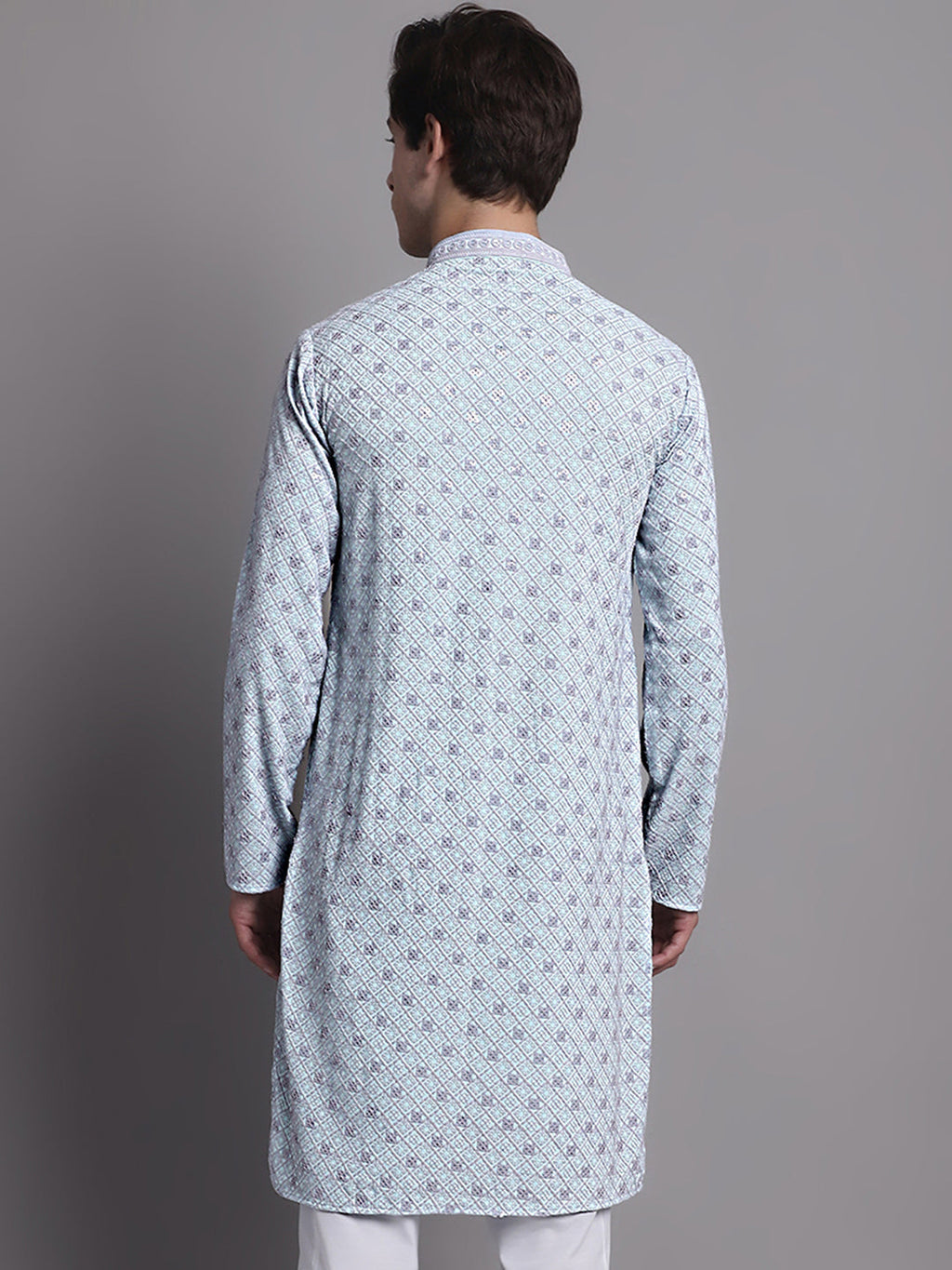 Jompers Men's Blue Chikankari Embroidered and Sequence Kurta | Grocsy