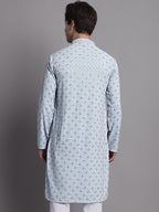 Jompers Men's Blue Chikankari Embroidered and Sequence Kurta | Grocsy