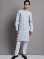 Jompers Men's Blue Chikankari Embroidered and Sequence Kurta | Grocsy