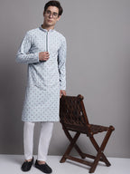 Jompers Men's Blue Chikankari Embroidered and Sequence Kurta | Grocsy