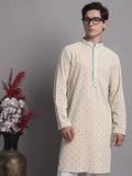 Jompers Men's Peach Chikankari Embroidered and Sequence Kurta | Grocsy
