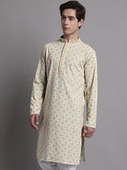 Jompers Men's Light Green Chikankari Embroidered and Sequence Kurta | Grocsy