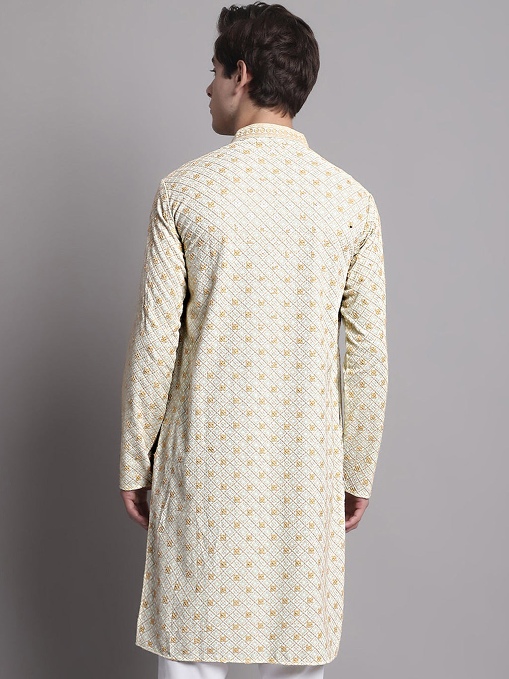Jompers Men's Light Green Chikankari Embroidered and Sequence Kurta | Grocsy
