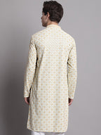 Jompers Men's Light Green Chikankari Embroidered and Sequence Kurta | Grocsy