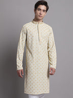 Jompers Men's Light Green Chikankari Embroidered and Sequence Kurta | Grocsy
