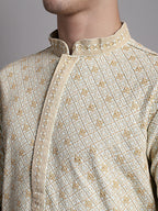 Jompers Men's Light Green Chikankari Embroidered and Sequence Kurta | Grocsy