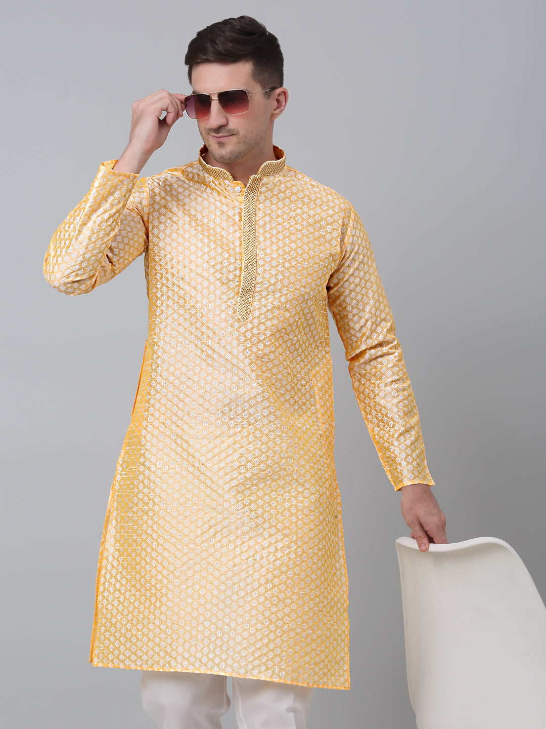 Jompers Men's Golden Collar Embroidered Kurta | Grocsy