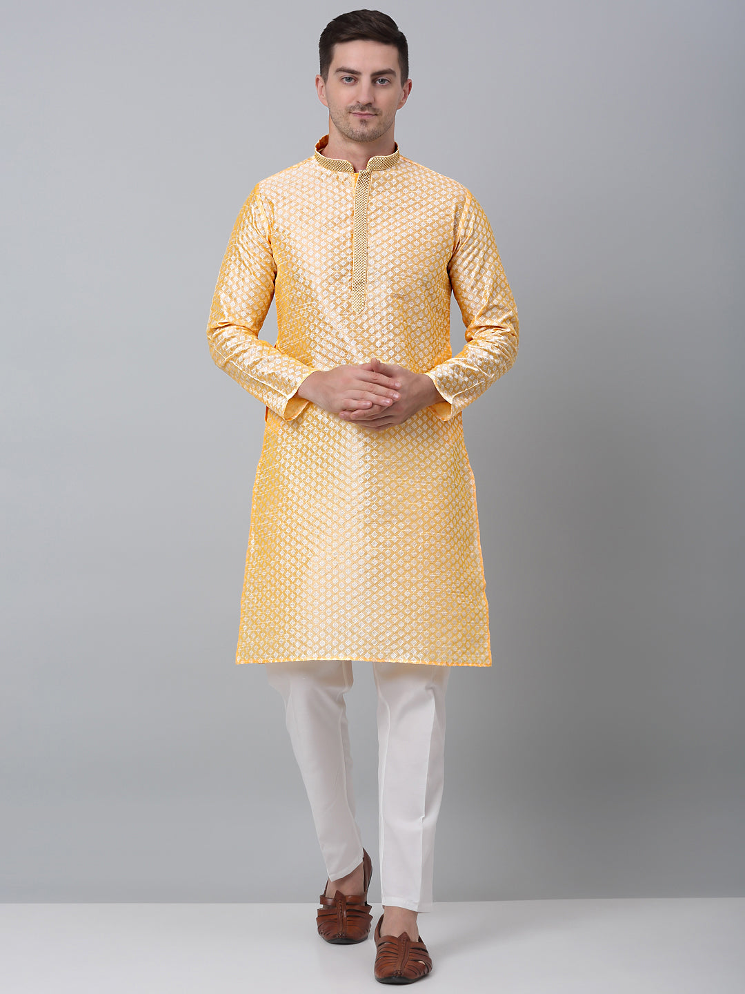 Jompers Men's Golden Collar Embroidered Kurta | Grocsy