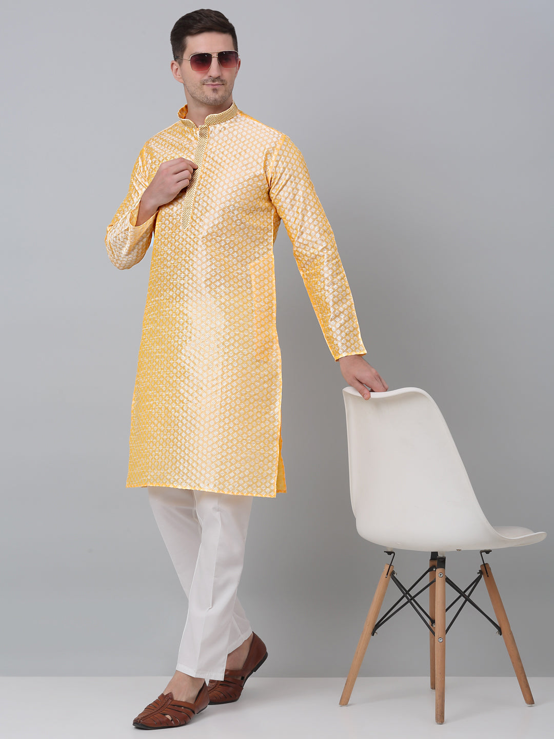 Jompers Men's Golden Collar Embroidered Kurta | Grocsy