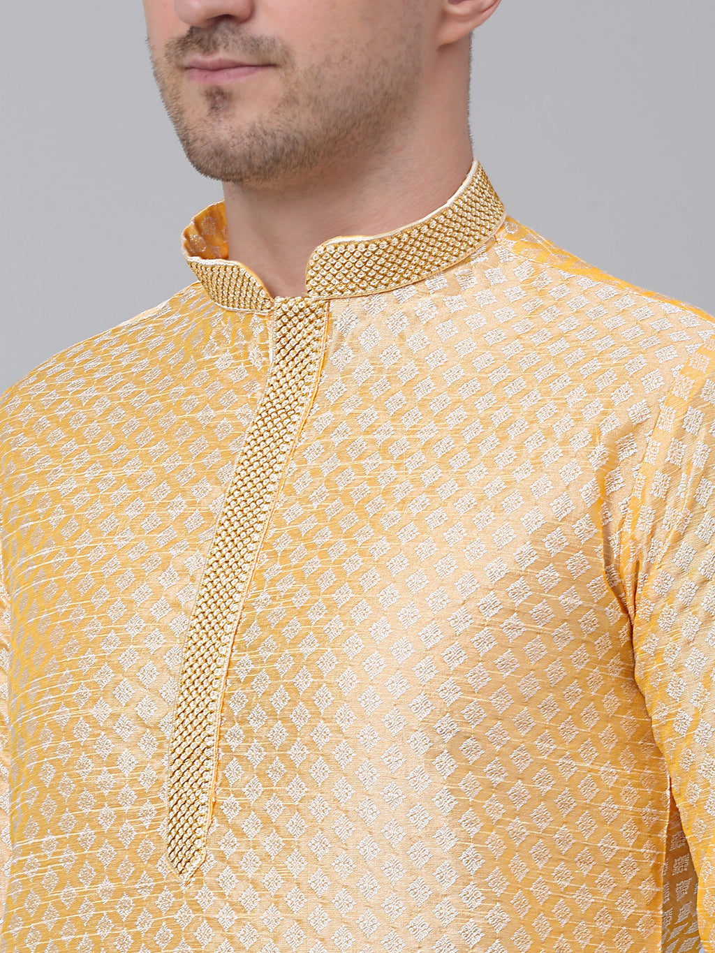 Jompers Men's Golden Collar Embroidered Kurta | Grocsy