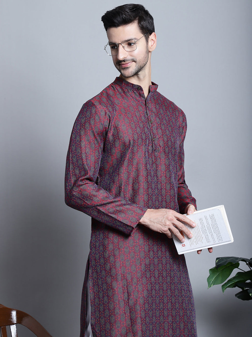Jompers Men's Maroon Woven Design Kurta Only | Grocsy