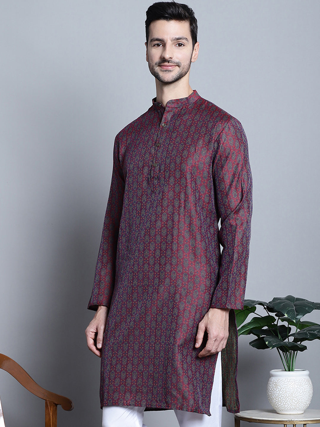 Jompers Men's Maroon Woven Design Kurta Only | Grocsy