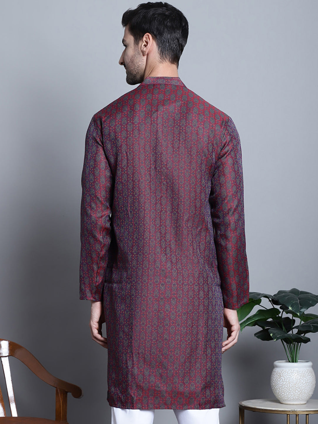 Jompers Men's Maroon Woven Design Kurta Only | Grocsy