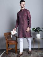 Jompers Men's Maroon Woven Design Kurta Only | Grocsy