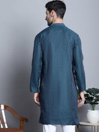 Jompers Men's Navy Blue Woven Design Kurta Only | Grocsy