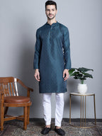 Jompers Men's Navy Blue Woven Design Kurta Only | Grocsy