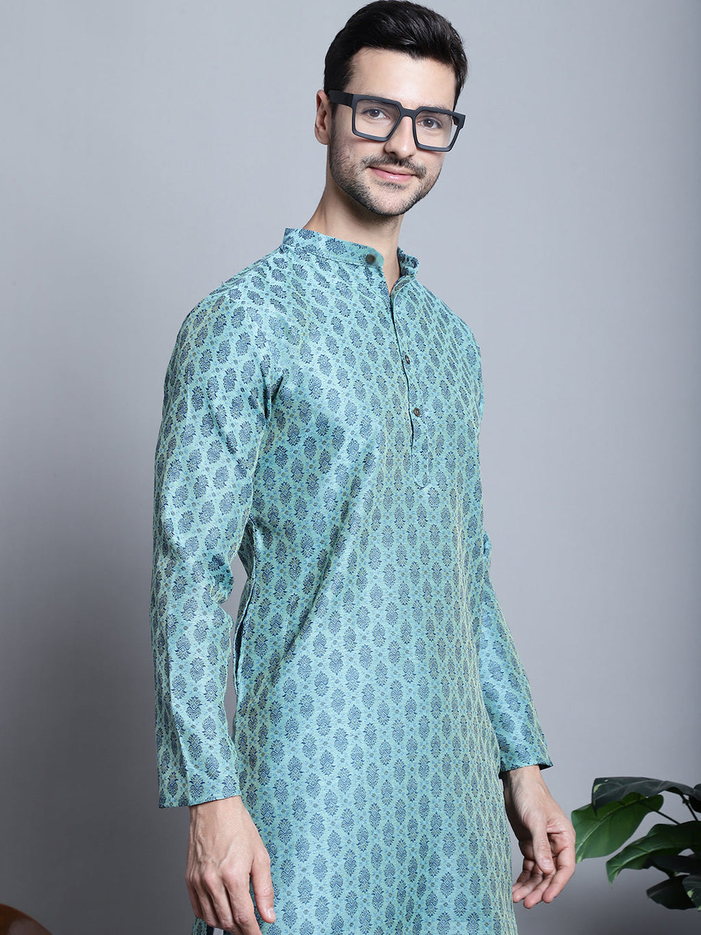 Jompers Men's Blue Woven Design Kurta Only | Grocsy