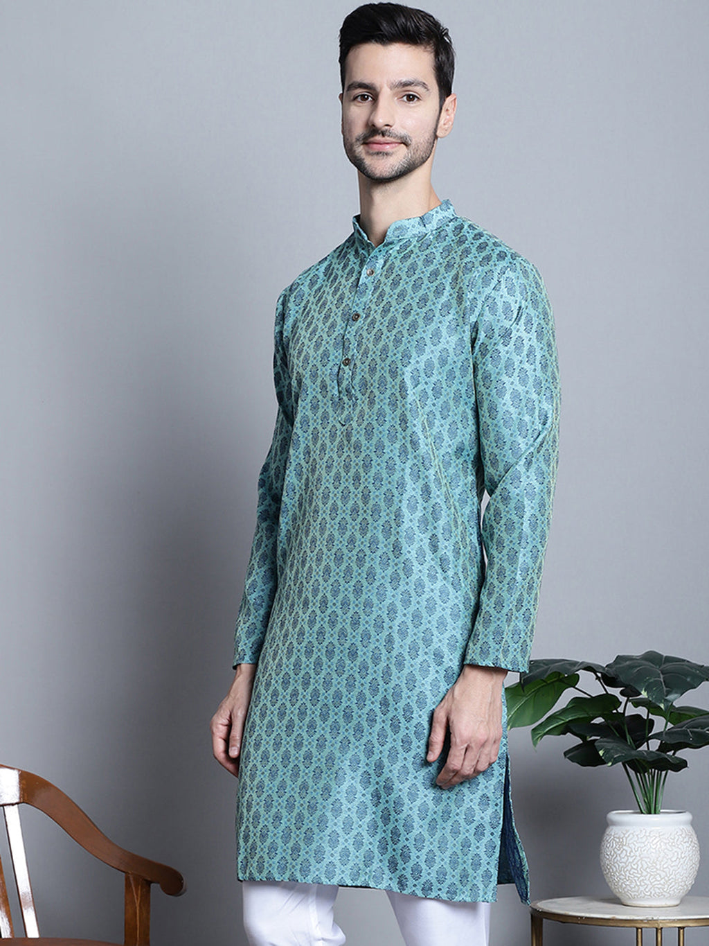 Jompers Men's Blue Woven Design Kurta Only | Grocsy