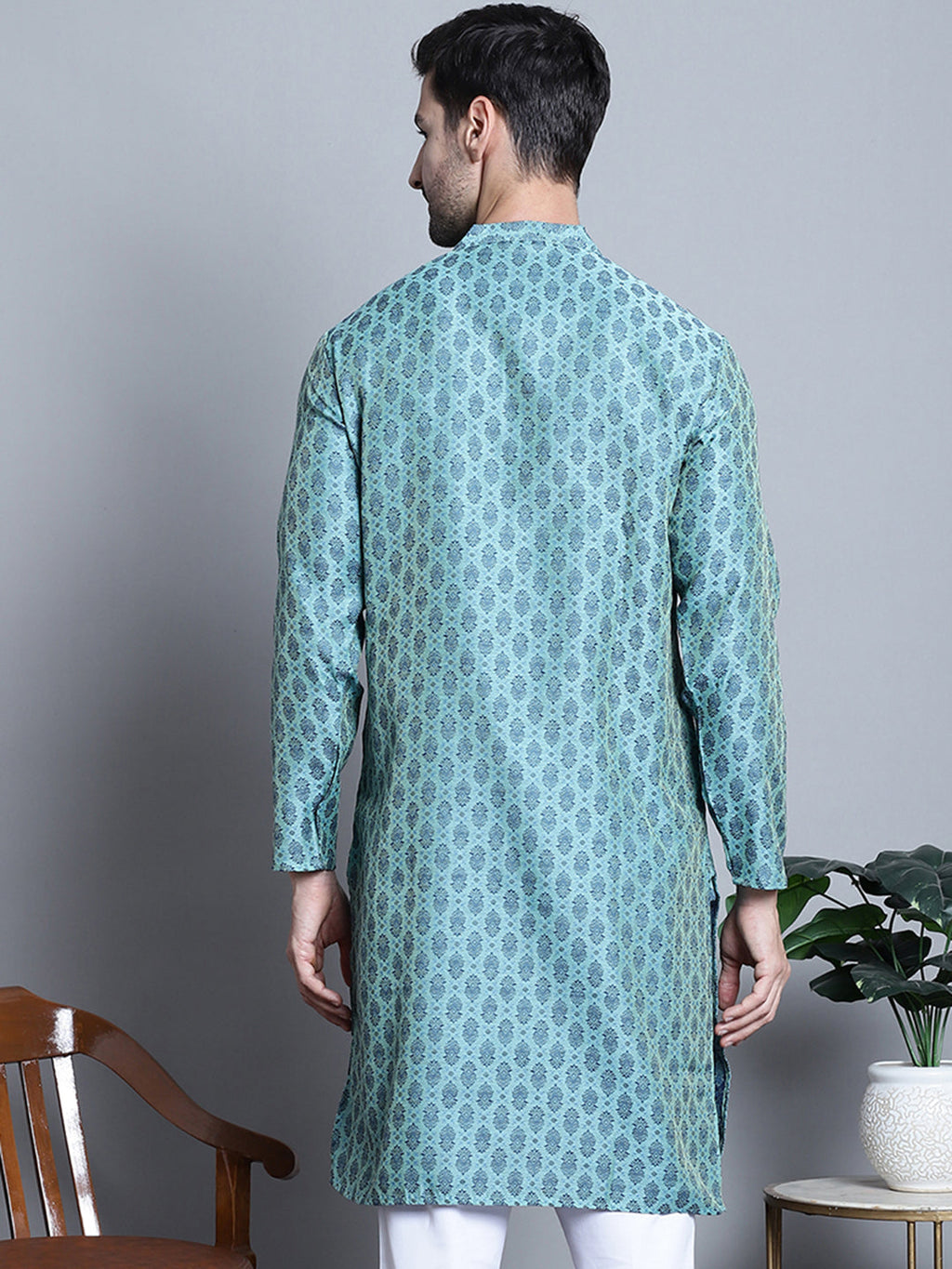Jompers Men's Blue Woven Design Kurta Only | Grocsy