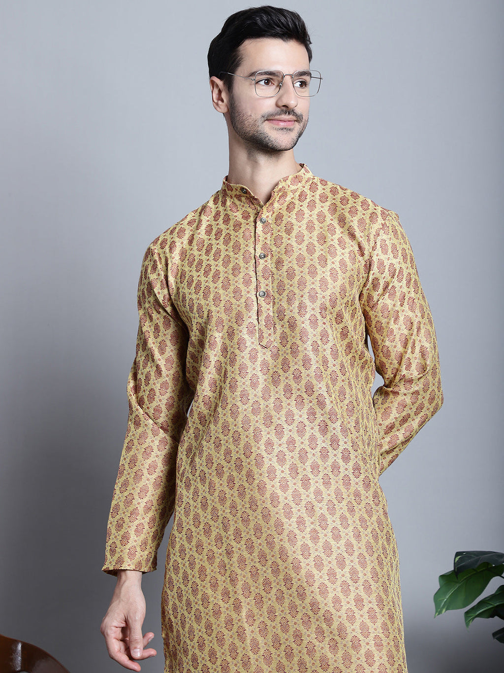 Jompers Men's Yellow Woven Design Kurta Only | Grocsy