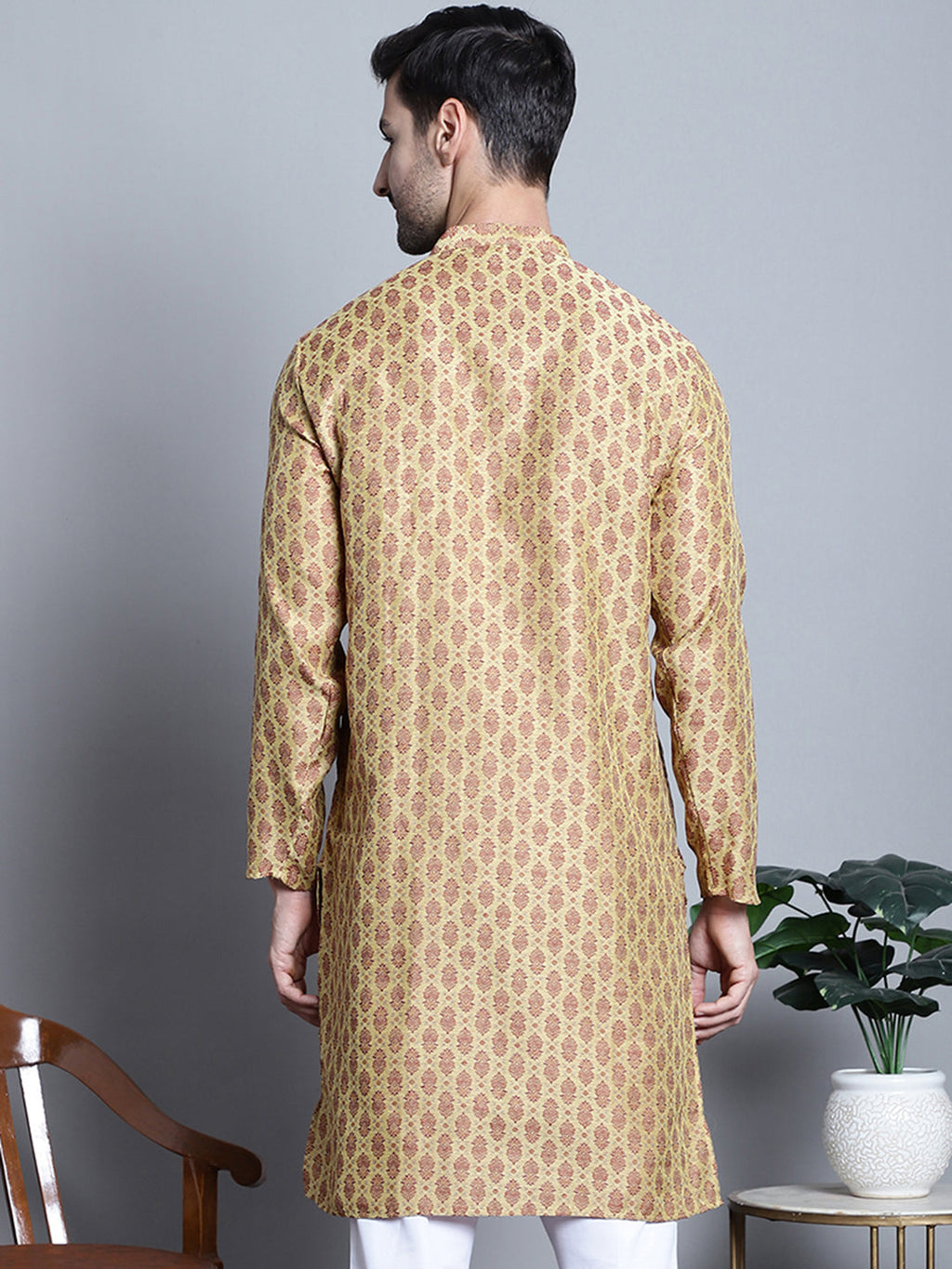 Jompers Men's Yellow Woven Design Kurta Only | Grocsy