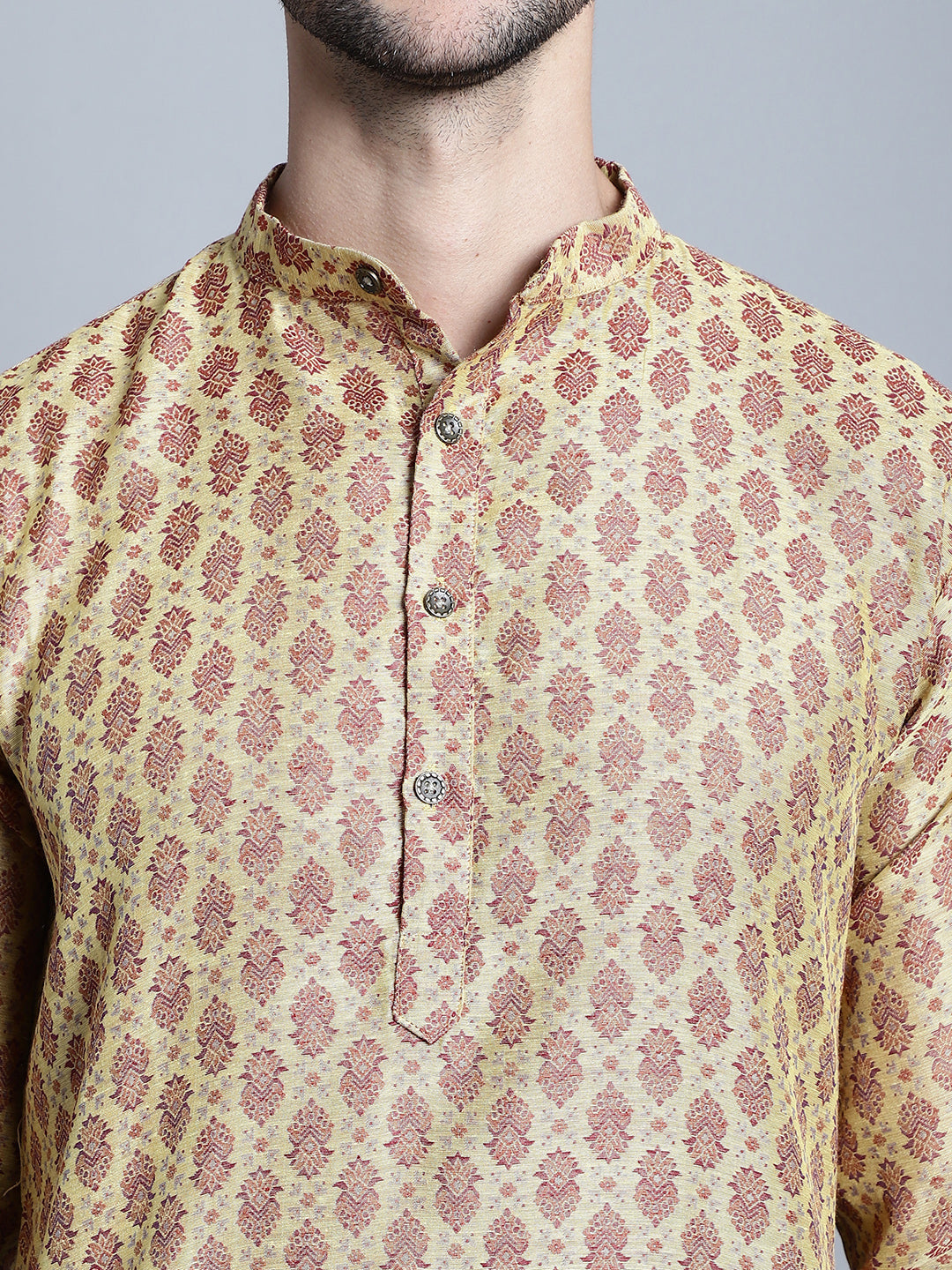 Jompers Men's Yellow Woven Design Kurta Only | Grocsy
