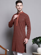 Jompers Men's Sequin Embroidered Pure Cotton Kurta - Orange | Grocsy