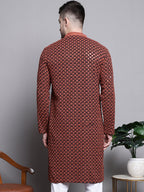 Jompers Men's Sequin Embroidered Pure Cotton Kurta - Orange | Grocsy