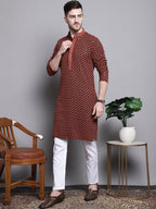 Jompers Men's Sequin Embroidered Pure Cotton Kurta - Orange | Grocsy