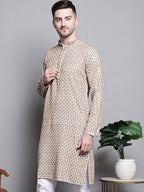 Jompers Men's Sequin Embroidered Pure Cotton Kurta - Cream | Grocsy