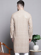 Jompers Men's Sequin Embroidered Pure Cotton Kurta - Cream | Grocsy